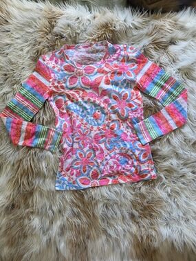 Whimsy Rose Bright Floral & Stripe Tank - Pink Blue Coral